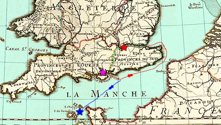 Map of English Victualling Ship and French Privateer Routes 